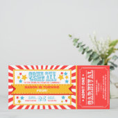 Circus carnaval verjaardagsuitnodiging ticket Jong Kaart (Staand voorkant)