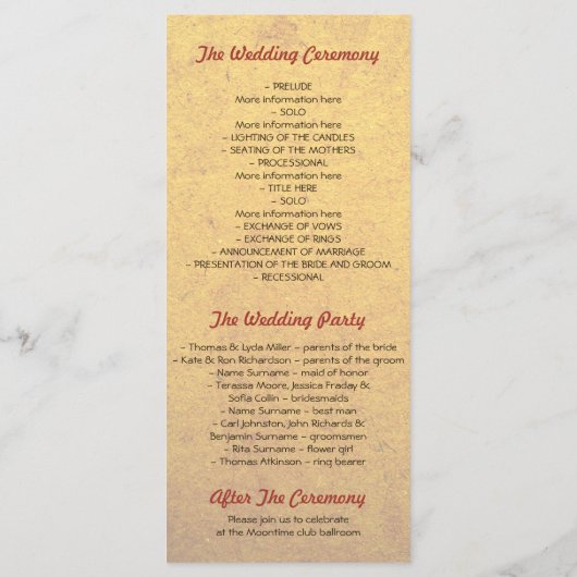 Circus Carnaval Vintage Wedding Programma's (Achterkant)