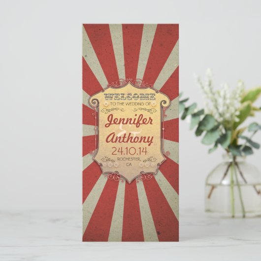Circus Carnaval Vintage Wedding Programma's (Staand voorkant)