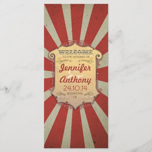 Circus Carnaval Vintage Wedding Programma's (Voorkant)