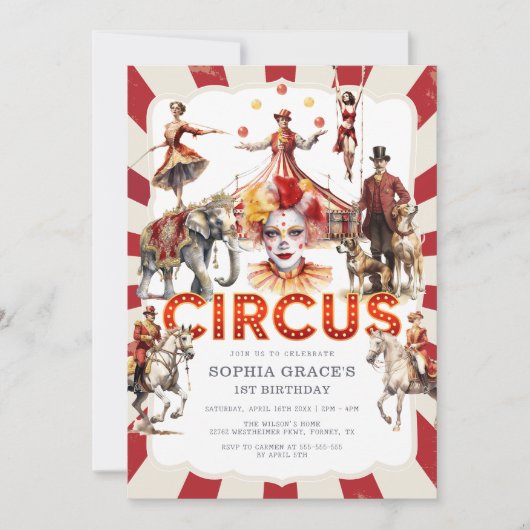 Circus & Carnaval Waterverf Verjaardag Kaart (Voorkant)