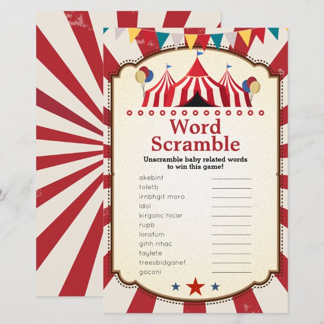  Circus Carnaval Woord Scramble Games (Voorkant / Achterkant)