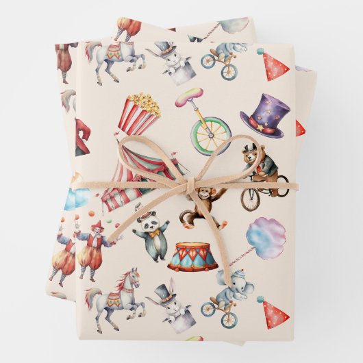 Circus Carnaval Wrapping Papier Platte Blad Set va Inpakpapier Vel (In situ)