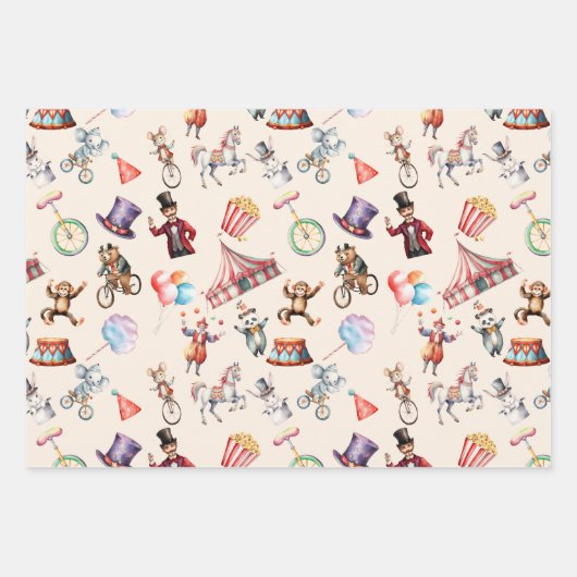 Circus Carnaval Wrapping Papier Platte Blad Set va Inpakpapier Vel (Voorkant)