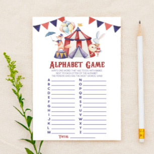 Circus Carnival Alphabet Baby shower Game