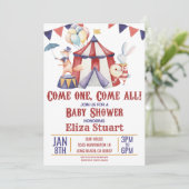 Circus Carnival Animal Red Blue Baby shower Kaart (Staand voorkant)