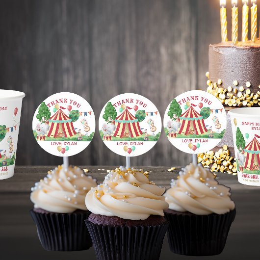 Circus Carnival Animals en Big Top Hartelijk dank Ronde Sticker