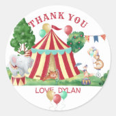 Circus Carnival Animals en Big Top Hartelijk dank Ronde Sticker (Voorkant)