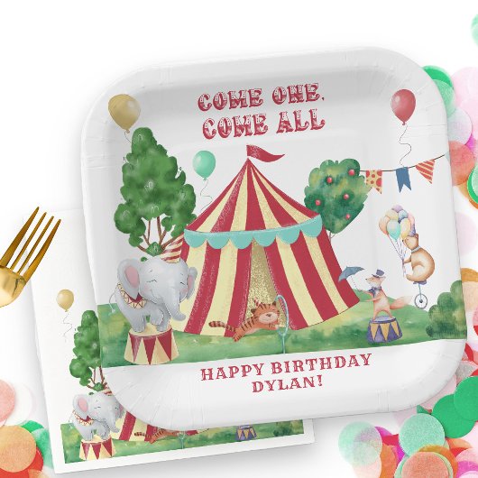 Circus Carnival Animals en Big Top Personalized Papieren Bordje