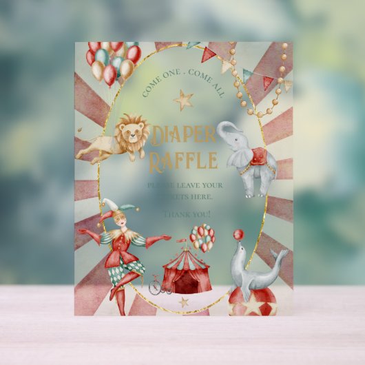 Circus Carnival Baby Shower Diaper Raffle Acryl Bord (Neutraal)