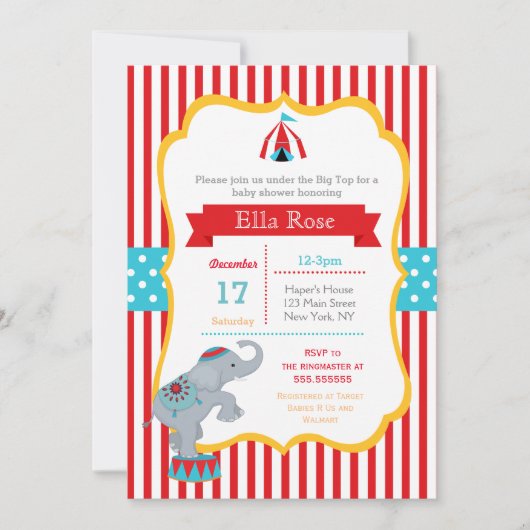 Circus Carnival Baby Shower Invitaties Kaart (Voorkant)