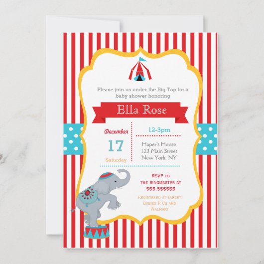Circus Carnival Baby Shower Invitaties Kaart (Voorkant)