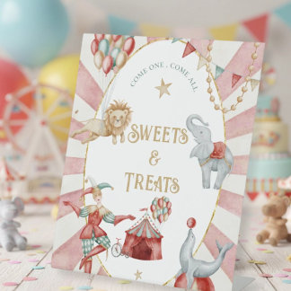 Circus Carnival Baby Shower Sweets and Treats Reclamebord Met Voetstuk