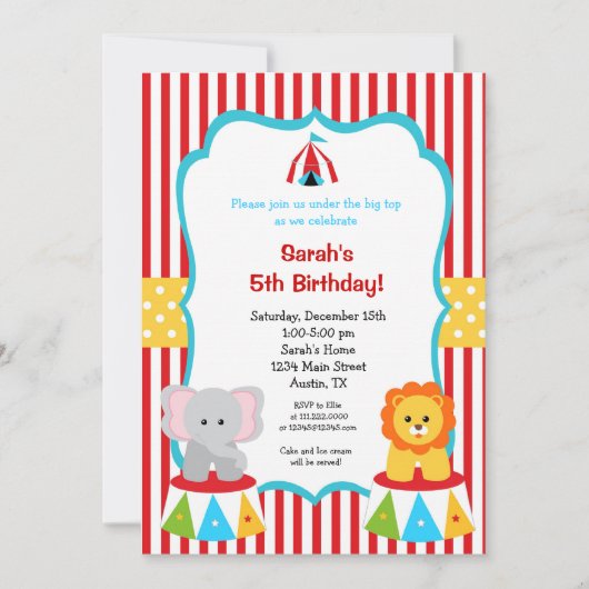Circus Carnival Big Top Birthday Invitations Kaart (Voorkant)