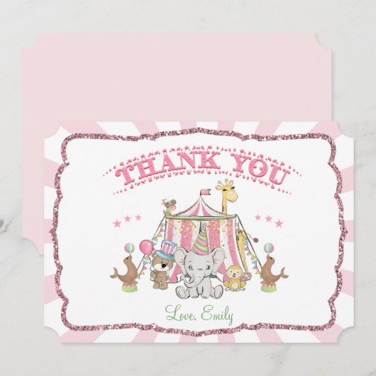 Circus Carnival Birthday Dank je wel Kaart (Voorkant / Achterkant)