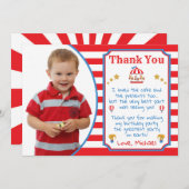 Circus Carnival Birthday Hartelijk dank, kaart met (Voorkant / Achterkant)