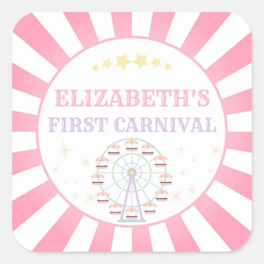 Circus Carnival Birthday Hartelijk dank Vierkante Sticker (Voorkant)
