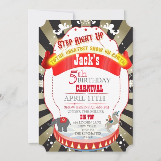  Circus Carnival Birthday Invitatie Kaart (Voorkant)