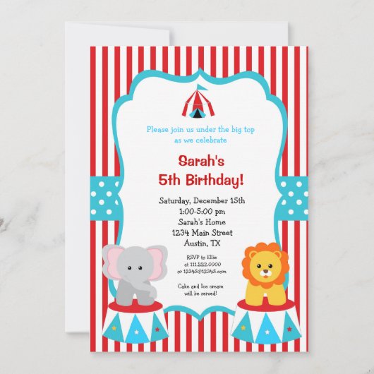 Circus Carnival Birthday Invitatie Kaart (Voorkant)