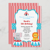 Circus Carnival Birthday Invitatie Kaart (Voorkant / Achterkant)
