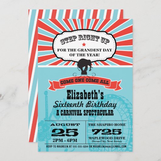 Circus Carnival Birthday Kaart (Voorkant / Achterkant)