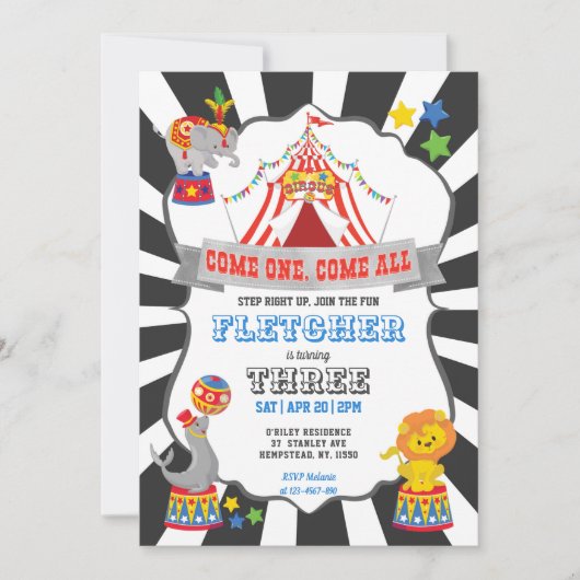 Circus Carnival Birthday Kaart (Voorkant)