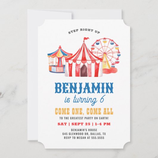 Circus Carnival Birthday Kaart (Voorkant)