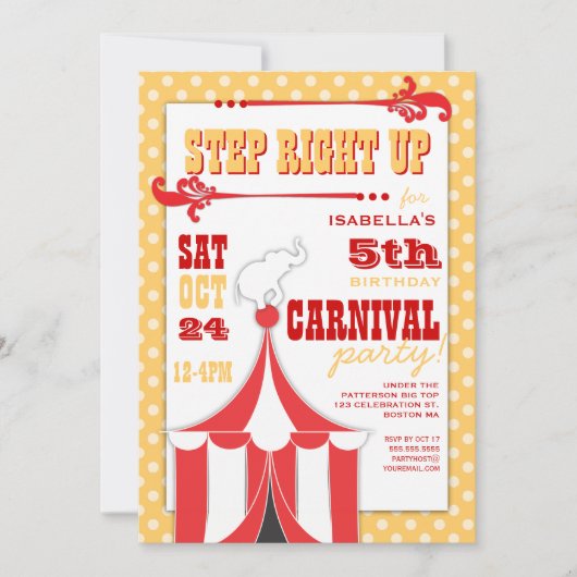 Circus Carnival Birthday Party Big Top Innodiging Kaart (Voorkant)