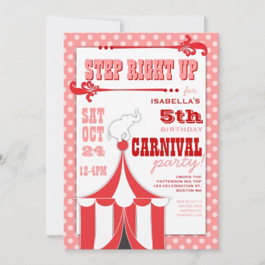Circus Carnival Birthday Party Big Top Innodiging Kaart (Voorkant)