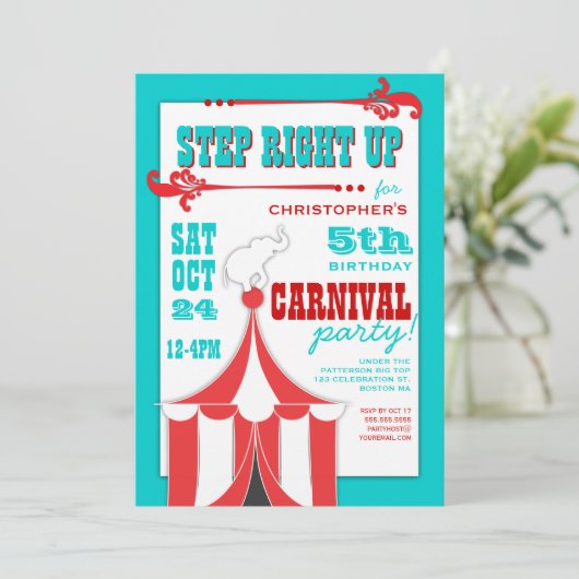 Circus Carnival Birthday Party Big Top Innodiging Kaart (Staand voorkant)