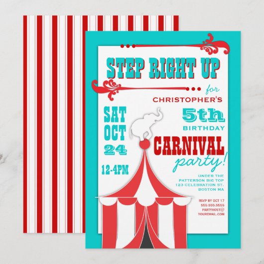 Circus Carnival Birthday Party Big Top Innodiging Kaart (Voorkant / Achterkant)