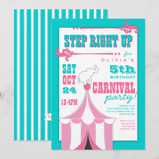 Circus Carnival Birthday Party Big Top Innodiging Kaart (Voorkant / Achterkant)