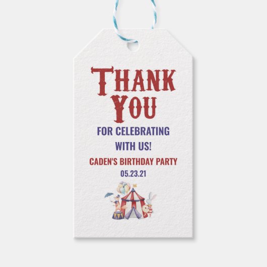 Circus Carnival Birthday Party Dank je wel Cadeaulabel (Voorkant)