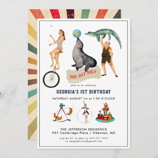  Circus Carnival Birthday Party Invitation (Voorkant / Achterkant)