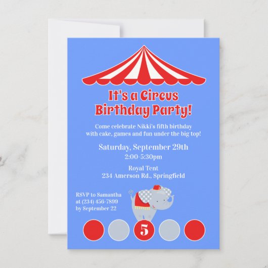 Circus Carnival Birthday Party Invitation Kaart (Voorkant)