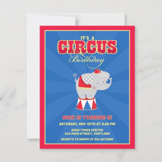 Circus Carnival Birthday Party Invitation Kaart (Voorkant)