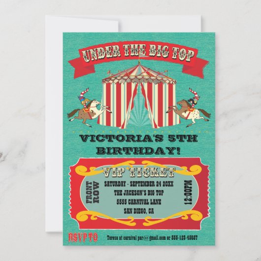 Circus Carnival Birthday Party Invitation Kaart (Voorkant)