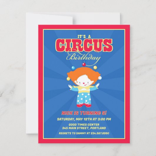 Circus Carnival Birthday Party Invitation Kaart (Voorkant)