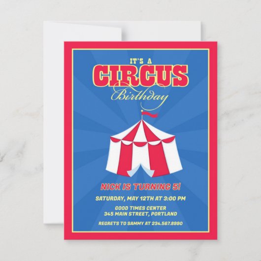 Circus Carnival Birthday Party Invitation Kaart (Voorkant)