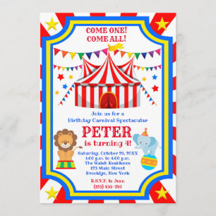 Circus Carnival Birthday Party Invitation Kaart