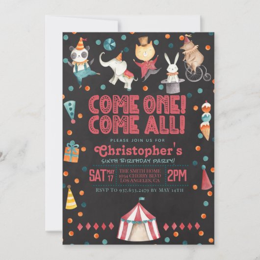 Circus Carnival Birthday Party Invitation Kaart (Voorkant)