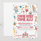 Circus Carnival Birthday Party Invitation Kaart (Voorkant / Achterkant)