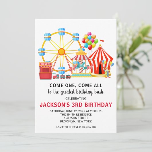 Circus Carnival Birthday Party Invitation Kaart (Staand voorkant)