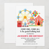 Circus Carnival Birthday Party Invitation Kaart (Voorkant / Achterkant)