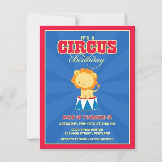 Circus Carnival Birthday Party Invitation Kaart (Voorkant)