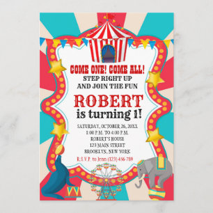 Circus Carnival Birthday Party Invitation Kaart