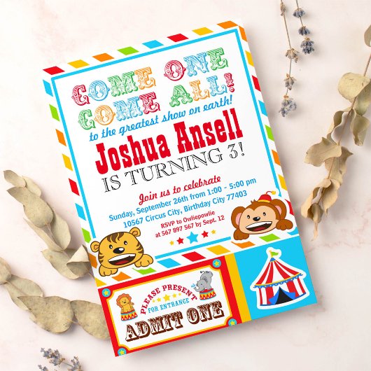 Circus Carnival Birthday Party Invitation Kaart