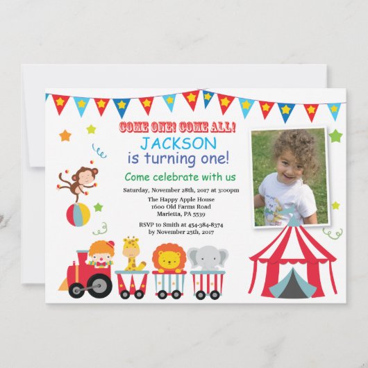 Circus Carnival Birthday Party Invitation Kaart (Voorkant)