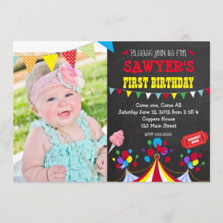 Circus Carnival Birthday Party Invitation Kaart