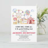Circus Carnival Birthday Party Invitation Kaart (Staand voorkant)